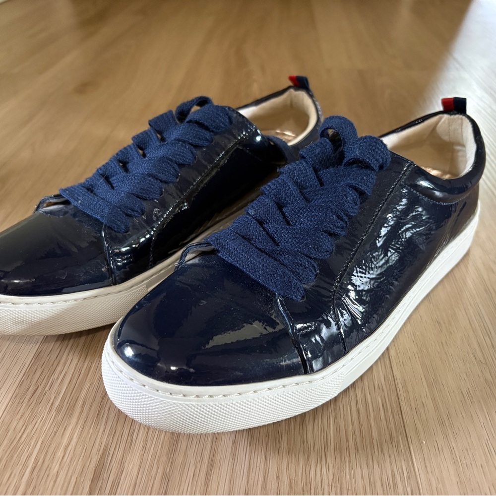 Navy Patent Leather Low-Top Sneakers with White Sole